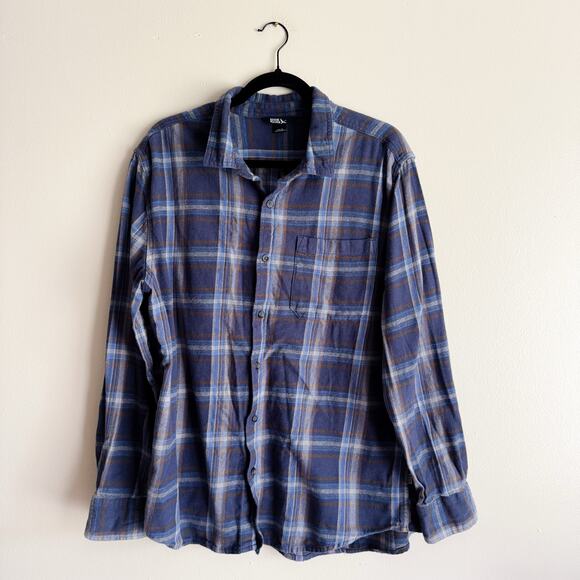 Eddie Bauer Blue + Brown Plaid Lightweight Flannel Button Up - XL - Picture 7 of 7